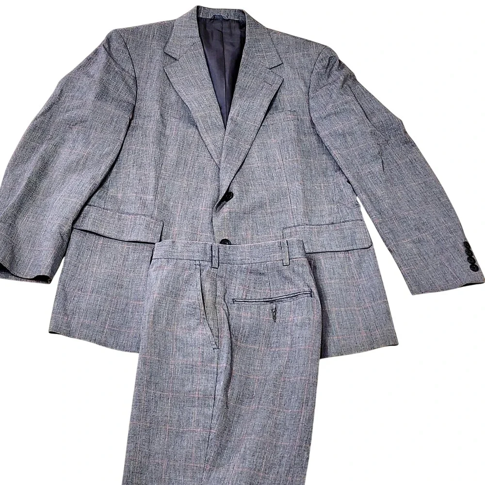 The Man's Shop Suit Mens 46 36x28 Gray Tweed Plaid 2 Piece Short Classic Fit